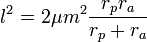 l^{2}=2\mu m^{2}{\frac  {r_{p}r_{a}}{r_{p}+r_{a}}}