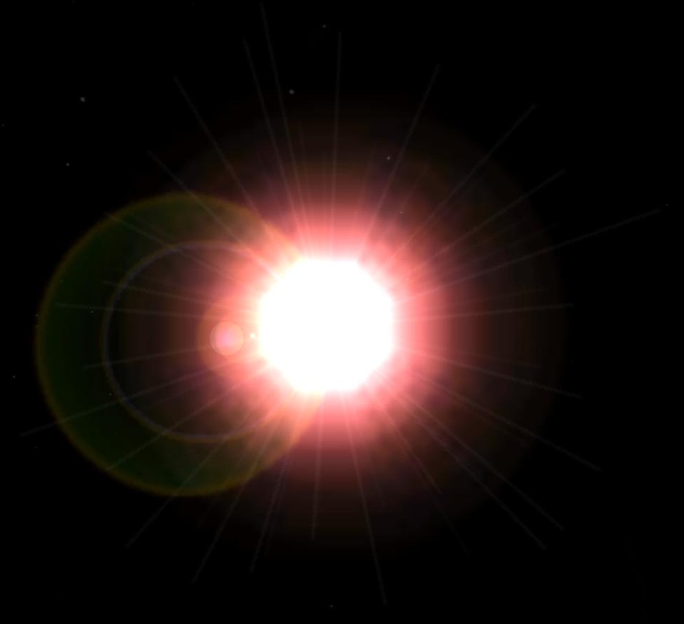 The star Kerbol shines brightly through space.